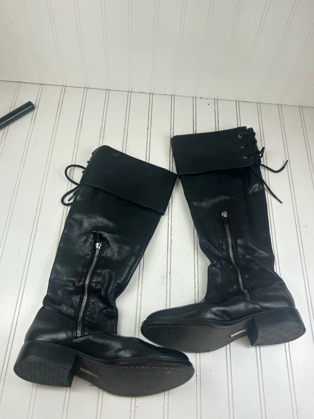 Vince Camuto Vintage Black Leather Tall Lace-Up Riding Boots Women’s Size 9M